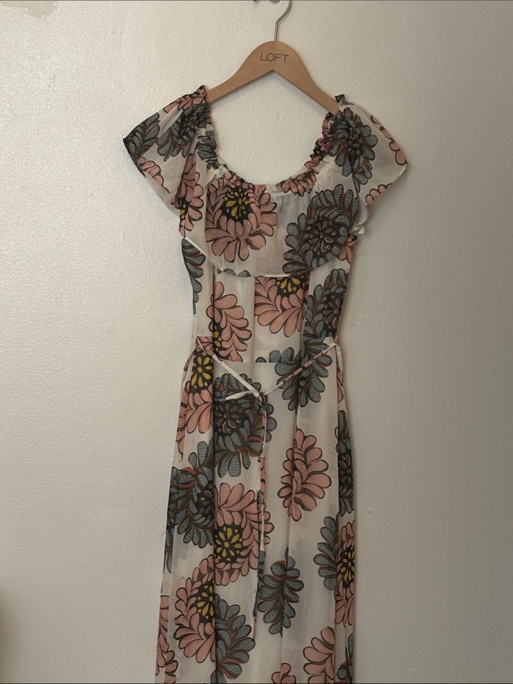 LOFT Cream Maxi Dress with Pink and Blue Floral Print